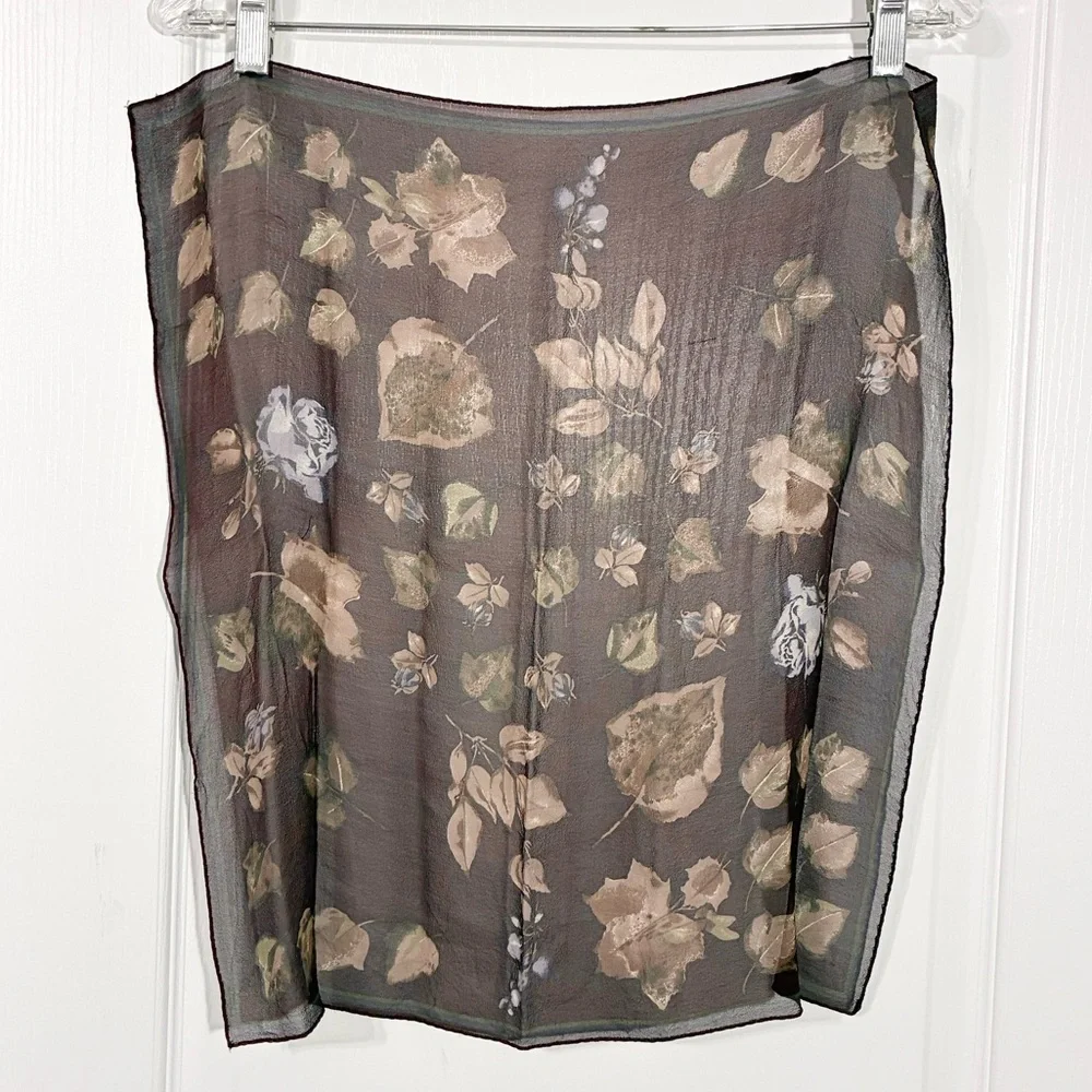 Vintage SILK Floral Sheer Scarf 19”x18” Wine Red